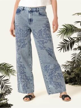 Light Blue Embroidered Wide-Leg Bahia Maria  x Falabella Jeans